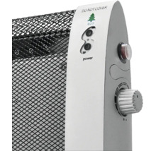 Radiateur électrique avec grille de protection, bouton rotatif, indicateur mode Eco et avertissement de sécurité Ne pas couvrir.