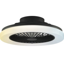 Moderner Deckenventilator mit integriertem LED-Leuchtring und schwarzem Gehäuse.