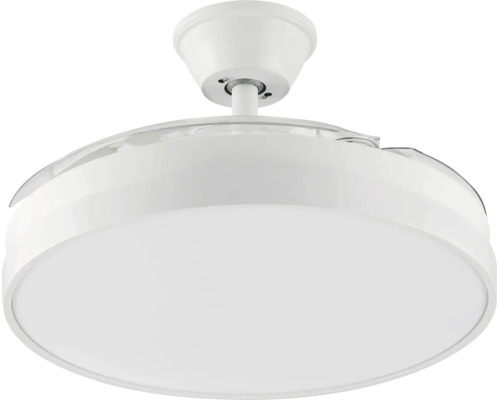 Deckenventilator mit LED-Leuchte und einfahrbaren Flügeln, rundes Design