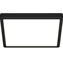 Plafonnier carré avec cadre noir et surface lumineuse blanche.