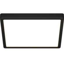 Plafonnier carré avec cadre noir et surface lumineuse blanche.