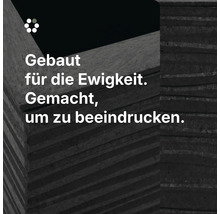 HORNBACH Master Selection Logo mit geschichteten Holzpaneelen und dem Text Gebaut für die Ewigkeit. Gemacht, um zu beeindrucken.