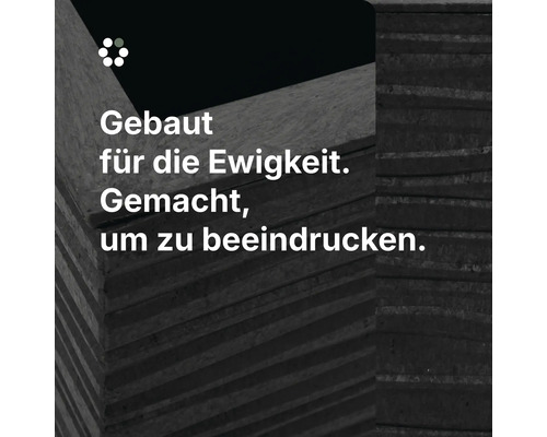 HORNBACH Master Selection Logo mit geschichteten Holzpaneelen und dem Text Gebaut für die Ewigkeit. Gemacht, um zu beeindrucken.