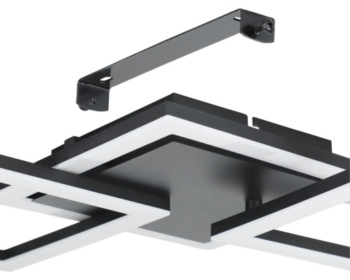LED-Deckenleuchte mit quadratischen Elementen und Montagehalterung aus Metall.