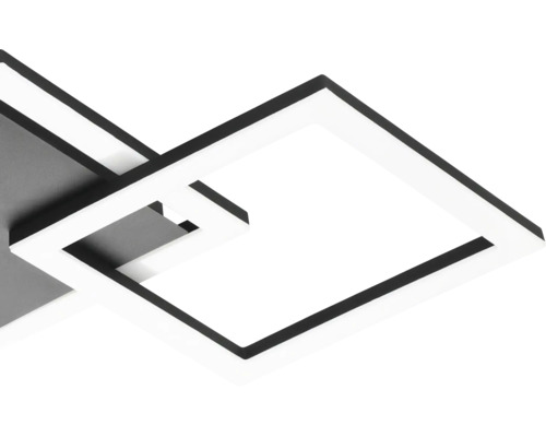 Detailansicht einer modernen, quadratischen LED-Deckenleuchte mit ineinander verschachtelten Rahmen.