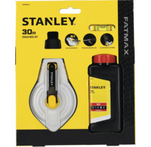 Kit cordeau à tracer Stanley FatMax 30 mètres avec poudre de craie rouge, niveau à bulle pour corde et clip ceinture.