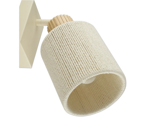 Applique murale moderne avec abat-jour cylindrique en corde enroulée et éléments en bois pour montage mural