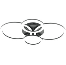 Plafonnier LED moderne avec quatre éléments lumineux circulaires.