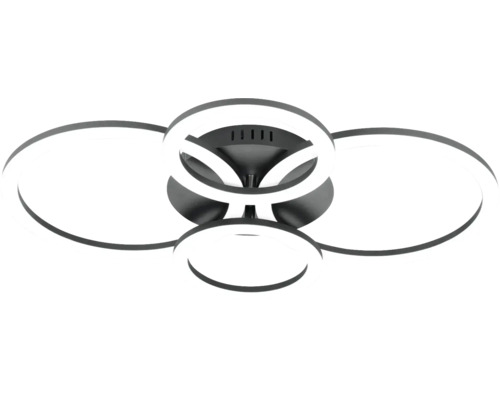 Plafonnier LED moderne avec quatre éléments lumineux circulaires.