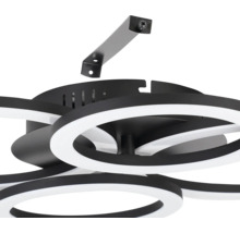 Plafonnier LED moderne en noir et blanc avec éléments annulaires et support de montage en métal.