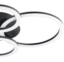 Plafonnier LED moderne noir composé d'éléments circulaires entrelacés.