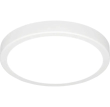 Plafonnier LED rond blanc avec diffuseur en plastique.