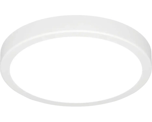 Plafonnier LED rond blanc avec diffuseur en plastique.