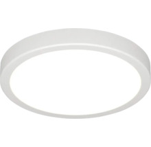 Plafonnier LED rond au design plat et cadre sobre.