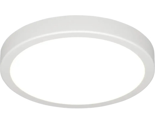 Plafonnier LED rond au design plat et cadre sobre.