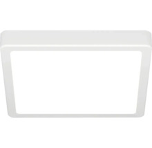 Plafonnier LED carré avec profil plat et cadre blanc.