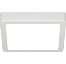 Quadratische LED-Aufbauleuchte in Weiss mit abgerundeten Ecken für die Deckenmontage.