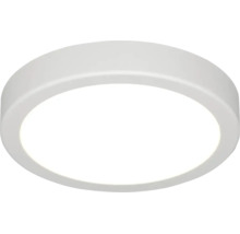 Plafonnier LED rond et plat blanc pour un éclairage uniforme de la pièce.
