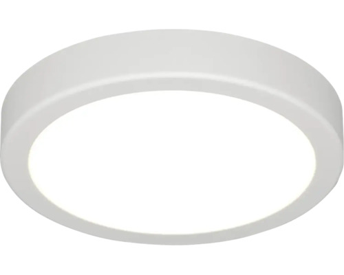 Plafonnier LED rond et plat blanc pour un éclairage uniforme de la pièce.