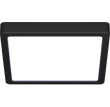Plafonnier LED carré avec cadre noir et surface lumineuse blanche.