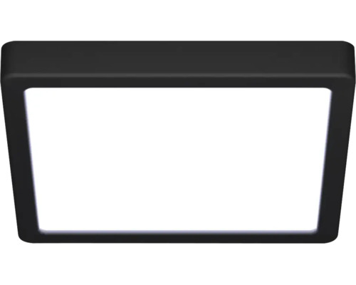 Plafonnier LED carré avec cadre noir et surface lumineuse blanche.