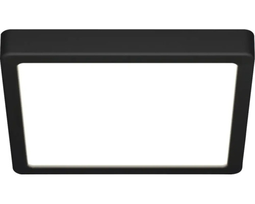 Plafonnier LED carré avec cadre noir et diffuseur blanc.