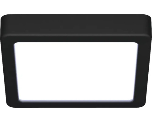 Plafonnier LED carré avec cadre noir et surface lumineuse blanche.