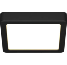 Plafonnier LED carré avec cadre noir et surface de diffusion blanche.