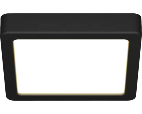 Plafonnier LED carré avec cadre noir et surface de diffusion blanche.