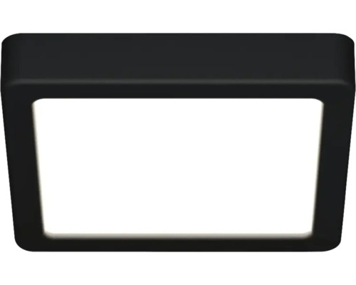 Plafonnier LED carré avec cadre noir et surface lumineuse blanche.