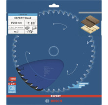 Lame de scie circulaire Bosch Expert Wood, diamètre 250 millimètres, alésage 30 millimètres, 40 dents, technologie carbure pour bois.