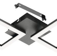 Socle de plafonnier LED noir avec support de montage et vis.