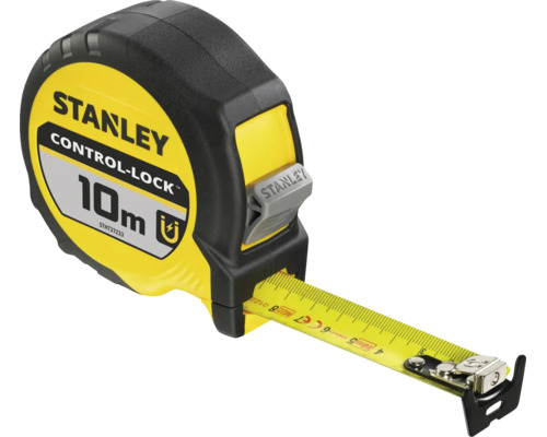 Mètre ruban Stanley Control-Lock d'une longueur de 10 mètres avec crochet magnétique.