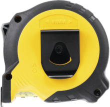 Mètre ruban jaune et noir avec clip ceinture et largeur de boîtier de 89 millimètres.