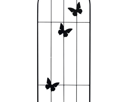 Support noir pour plantes grimpantes en métal avec papillons décoratifs pour le jardin.