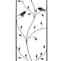 Support pour plantes grimpantes en métal avec motif décoratif d'oiseaux et de branches.