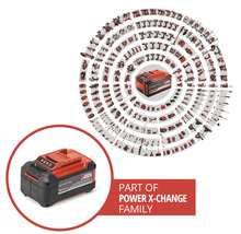 Einhell Power X-Change Akku mit zahlreichen kompatiblen Werkzeugen und Gartengeräten aus dem Akku-System.