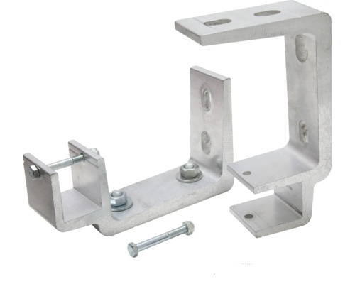 Kit de supports de montage en métal pour clôtures ou garde-corps avec vis et écrous.