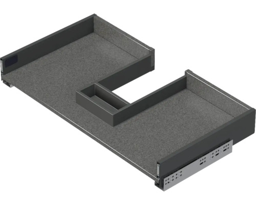 Tiroir sous-évier anthracite avec découpe pour siphon pour meubles de cuisine.