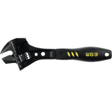 Verstellbarer Rollgabelschlüssel mit ergonomischem Griff, Skala bis 30 Millimeter und WG3 Logo.