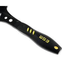 Schwarz-gelber ergonomischer Werkzeuggriff mit WG3 Logo und Aufhängeloch.
