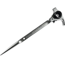 Clé à cliquet pour échafaudage en métal avec une pointe et une tête à cliquet.