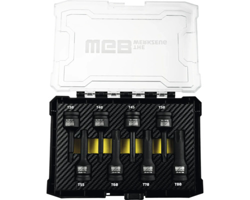 Jeu d embouts de tournevis Torx WGB, 8 pièces, tailles T30 à T80, en acier chrome-molybdène, dans un coffret en plastique.