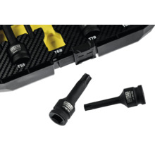 Embouts à chocs Torx WGB en acier chrome-molybdène, rangés dans un coffret à outils.
