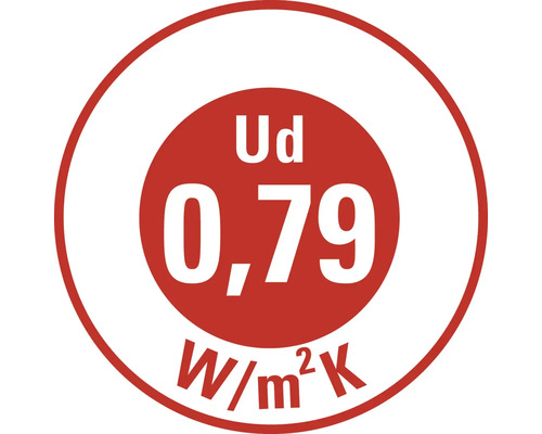Coefficient de transmission thermique Ud de 0,79 Watt par mètre carré Kelvin pour une porte.