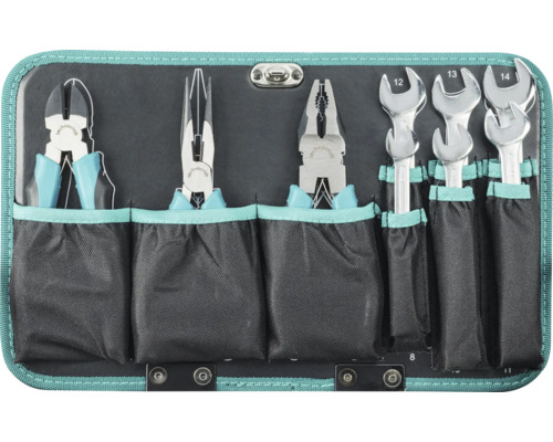Jeu d outils dans une pochette de rangement avec pinces et clés