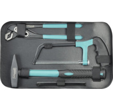 Kit d'outils Technocraft comprenant pince multiprise, scie à métaux, marteau de mécanicien et lame de rechange dans une sacoche