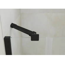 Schwarze, eckige Stabilisationsstange für Duschtrennwände zur Wandmontage an Glas, matte Oberfläche.