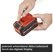 Einhell PXC Akku mit digitaler Ladestandsanzeige zur Kontrolle der Kapazität.