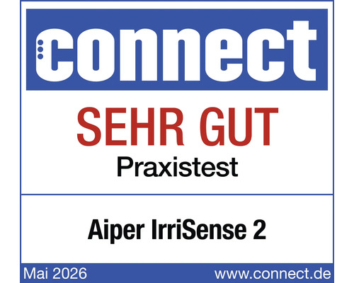 Logo connect, résultat du test très bien dans le test pratique pour Aiper IrriSense 2, mai 2026.
